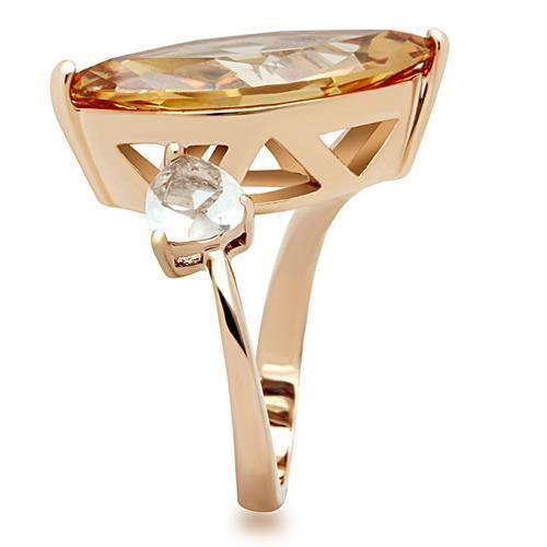 Alamode IP Rose Gold(Ion Plating) Brass Ring with AAA Grade CZ in Champagne - Alamode