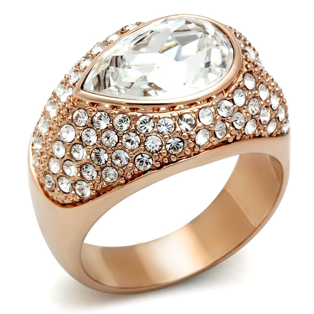 Alamode IP Rose Gold(Ion Plating) Brass Ring with Top Grade Crystal in Clear - Alamode