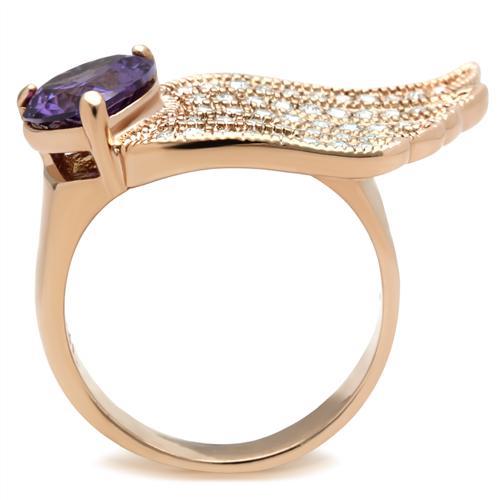 Alamode IP Rose Gold(Ion Plating) Brass Ring with AAA Grade CZ in Amethyst - Alamode