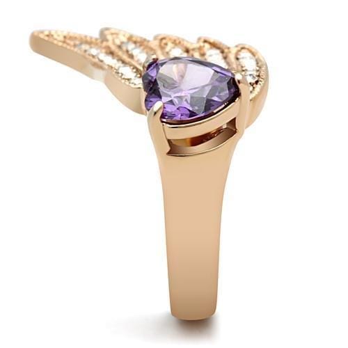 Alamode IP Rose Gold(Ion Plating) Brass Ring with AAA Grade CZ in Amethyst - Alamode