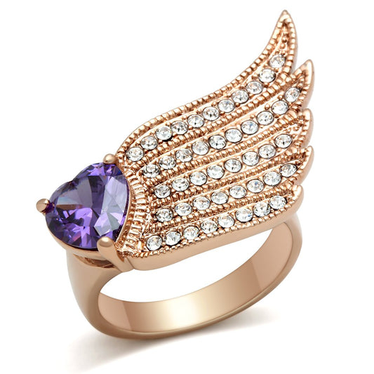 Alamode IP Rose Gold(Ion Plating) Brass Ring with AAA Grade CZ in Amethyst