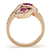 Alamode IP Rose Gold(Ion Plating) Brass Ring with Top Grade Crystal in Fuchsia - Alamode