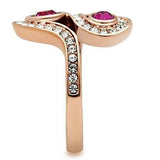 Alamode IP Rose Gold(Ion Plating) Brass Ring with Top Grade Crystal in Fuchsia - Alamode