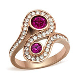 Alamode IP Rose Gold(Ion Plating) Brass Ring with Top Grade Crystal in Fuchsia - Alamode