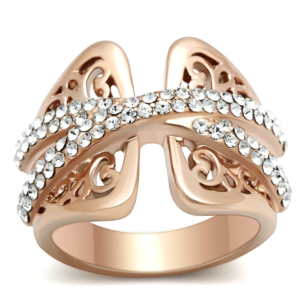 Alamode IP Rose Gold(Ion Plating) Brass Ring with Top Grade Crystal in Clear - Alamode