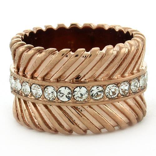 Alamode IP Rose Gold(Ion Plating) Brass Ring with Top Grade Crystal in Clear - Flyclothing LLC