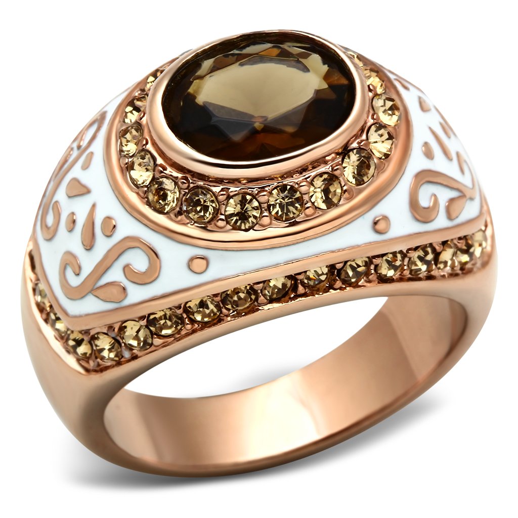 Alamode IP Rose Gold(Ion Plating) Brass Ring with Synthetic Synthetic Glass in Brown