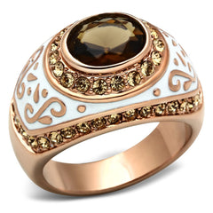 Alamode IP Rose Gold(Ion Plating) Brass Ring with Synthetic Synthetic Glass in Brown - Alamode