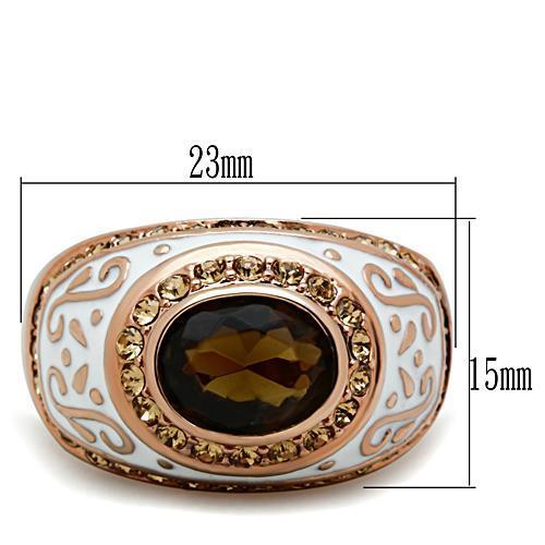 Alamode IP Rose Gold(Ion Plating) Brass Ring with Synthetic Synthetic Glass in Brown - Alamode