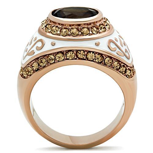 Alamode IP Rose Gold(Ion Plating) Brass Ring with Synthetic Synthetic Glass in Brown - Flyclothing LLC