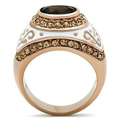 Alamode IP Rose Gold(Ion Plating) Brass Ring with Synthetic Synthetic Glass in Brown - Flyclothing LLC