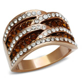 Alamode IP Rose Gold(Ion Plating) Brass Ring with Top Grade Crystal in Smoked Quartz - Alamode