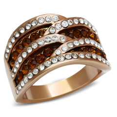 Alamode IP Rose Gold(Ion Plating) Brass Ring with Top Grade Crystal in Smoked Quartz