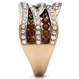 Alamode IP Rose Gold(Ion Plating) Brass Ring with Top Grade Crystal in Smoked Quartz - Alamode