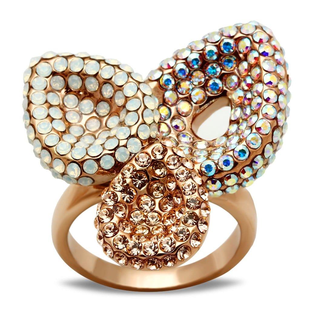 Alamode IP Rose Gold(Ion Plating) Brass Ring with Top Grade Crystal in Multi Color - Alamode