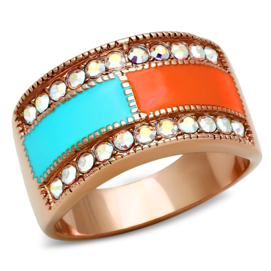 Alamode IP Rose Gold(Ion Plating) Brass Ring with Top Grade Crystal in Clear - Alamode