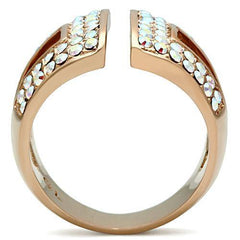 Alamode IP Rose Gold(Ion Plating) Brass Ring with Top Grade Crystal in Aurora Borealis (Rainbow Effect) - Alamode