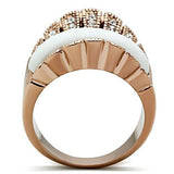 Alamode IP Rose Gold(Ion Plating) Brass Ring with Semi-Precious Agate in White - Alamode