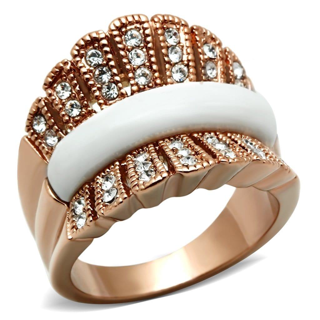 Alamode IP Rose Gold(Ion Plating) Brass Ring with Semi-Precious Agate in White - Alamode