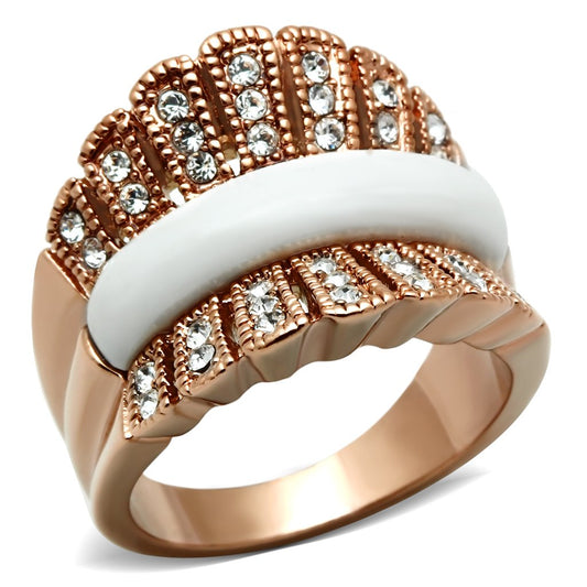 Alamode IP Rose Gold(Ion Plating) Brass Ring with Semi-Precious Agate in White