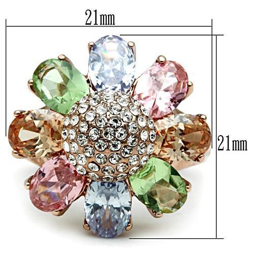 Alamode IP Rose Gold(Ion Plating) Brass Ring with AAA Grade CZ in Multi Color - Flyclothing LLC