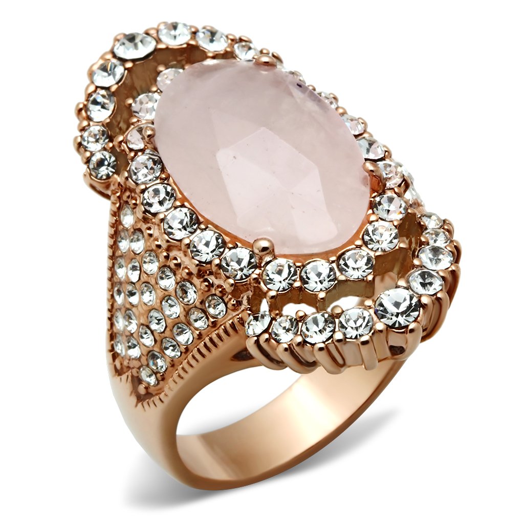 Alamode IP Rose Gold(Ion Plating) Brass Ring with Precious Stone PINK CRYSTAL in Light Rose