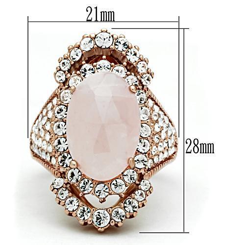 Alamode IP Rose Gold(Ion Plating) Brass Ring with Precious Stone PINK CRYSTAL in Light Rose - Alamode