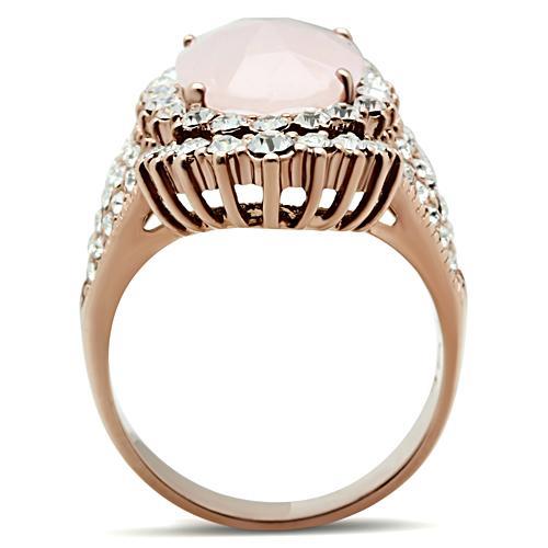 Alamode IP Rose Gold(Ion Plating) Brass Ring with Precious Stone PINK CRYSTAL in Light Rose - Flyclothing LLC