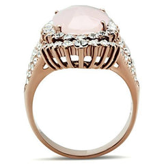 Alamode IP Rose Gold(Ion Plating) Brass Ring with Precious Stone PINK CRYSTAL in Light Rose - Flyclothing LLC