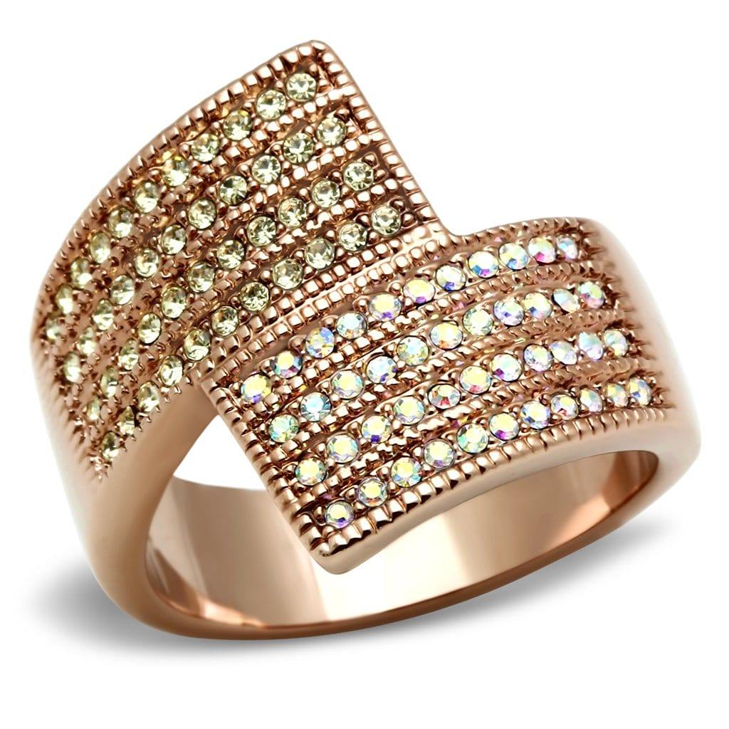 Alamode IP Rose Gold(Ion Plating) Brass Ring with Top Grade Crystal in Multi Color - Alamode