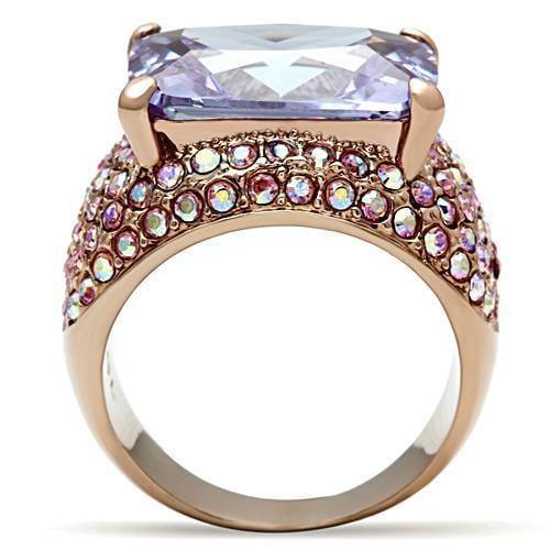 Alamode IP Rose Gold(Ion Plating) Brass Ring with AAA Grade CZ in Light Amethyst - Alamode