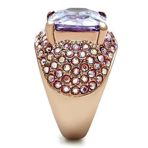 Alamode IP Rose Gold(Ion Plating) Brass Ring with AAA Grade CZ in Light Amethyst - Alamode