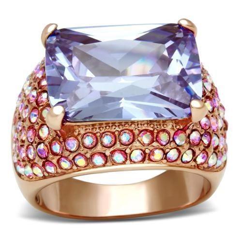 Alamode IP Rose Gold(Ion Plating) Brass Ring with AAA Grade CZ in Light Amethyst - Alamode