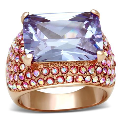 Alamode IP Rose Gold(Ion Plating) Brass Ring with AAA Grade CZ in Light Amethyst