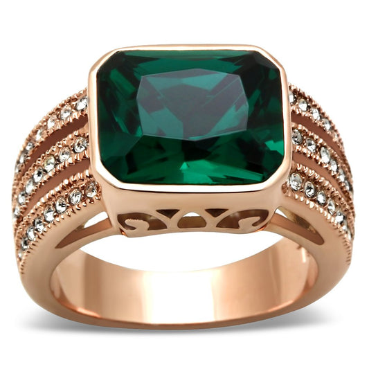 Alamode IP Rose Gold(Ion Plating) Brass Ring with Synthetic Synthetic Glass in Blue Zircon