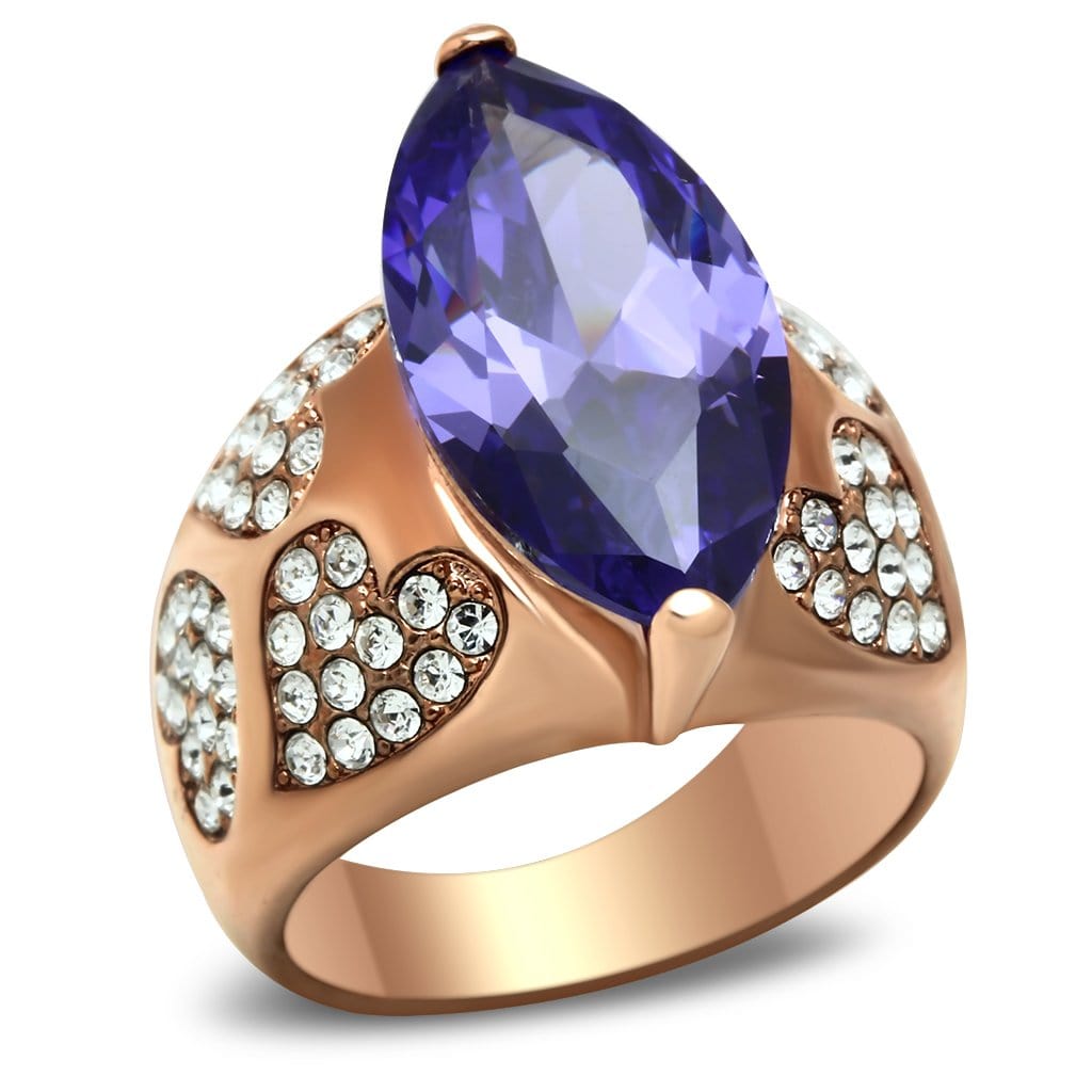 Alamode IP Rose Gold(Ion Plating) Brass Ring with AAA Grade CZ in Tanzanite - Alamode