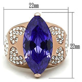 Alamode IP Rose Gold(Ion Plating) Brass Ring with AAA Grade CZ in Tanzanite - Alamode