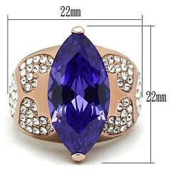 Alamode IP Rose Gold(Ion Plating) Brass Ring with AAA Grade CZ in Tanzanite - Flyclothing LLC