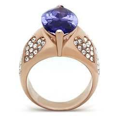 Alamode IP Rose Gold(Ion Plating) Brass Ring with AAA Grade CZ in Tanzanite - Flyclothing LLC