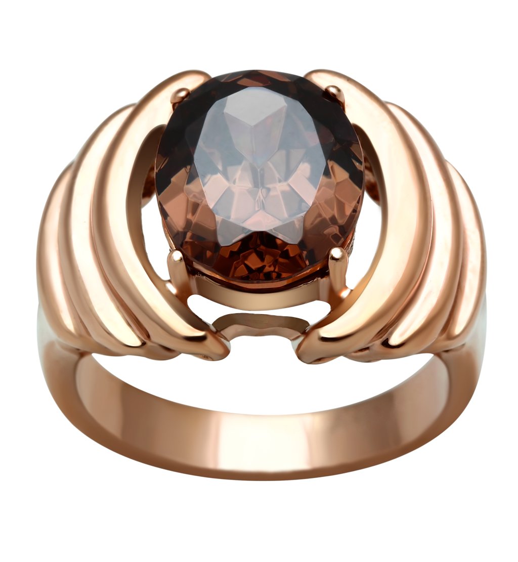 Alamode IP Rose Gold(Ion Plating) Brass Ring with AAA Grade CZ in Brown