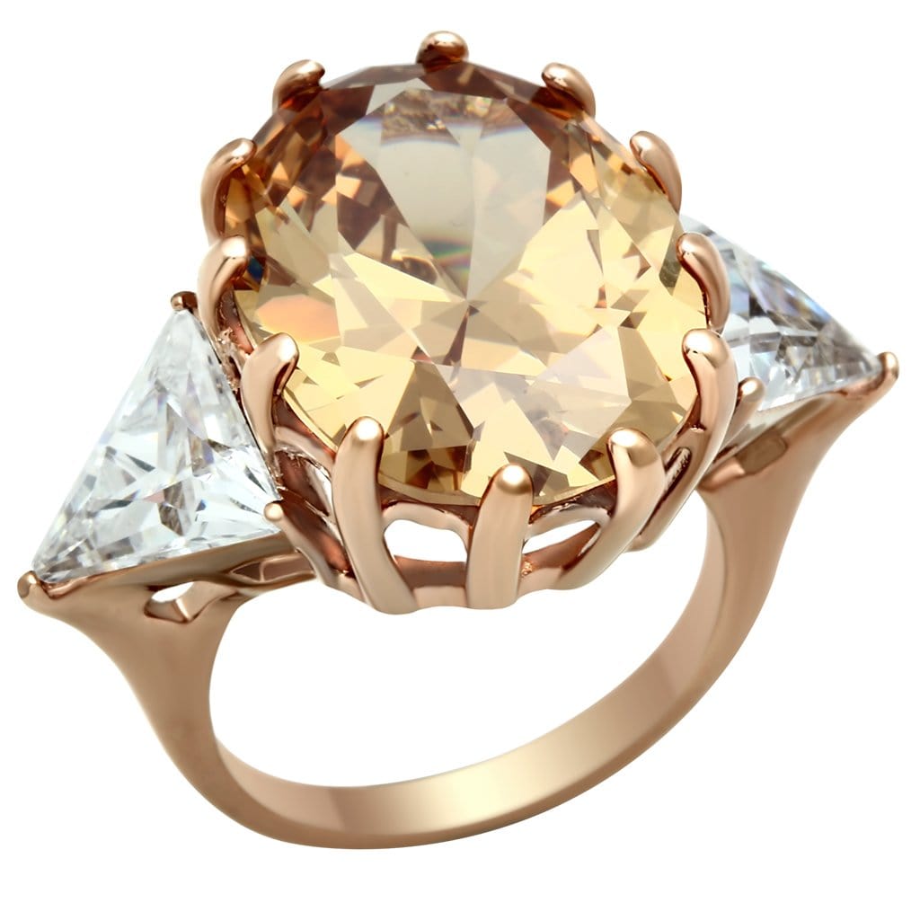 Alamode IP Rose Gold(Ion Plating) Brass Ring with AAA Grade CZ in Champagne - Alamode