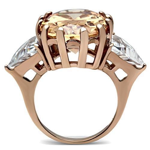 Alamode IP Rose Gold(Ion Plating) Brass Ring with AAA Grade CZ in Champagne - Alamode