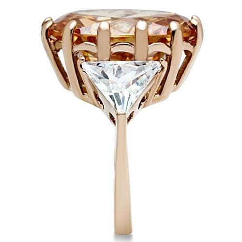 Alamode IP Rose Gold(Ion Plating) Brass Ring with AAA Grade CZ in Champagne - Alamode