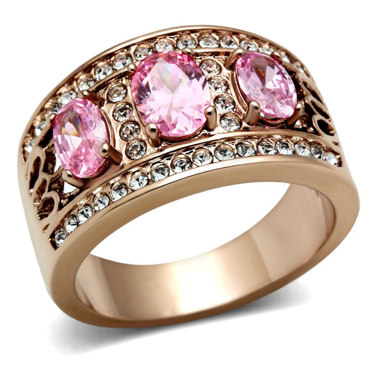 Alamode IP Rose Gold(Ion Plating) Brass Ring with AAA Grade CZ in Rose