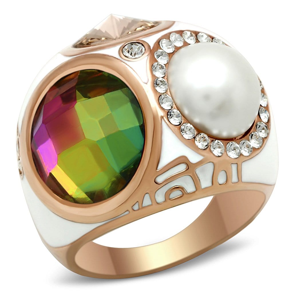 Alamode IP Rose Gold(Ion Plating) Brass Ring with Synthetic Synthetic Glass in Multi Color - Alamode