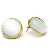 Alamode IP Gold(Ion Plating) Brass Earrings with Synthetic Cat Eye in White - Alamode