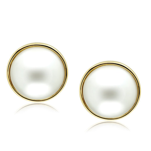 Alamode IP Gold(Ion Plating) Brass Earrings with Synthetic Pearl in White