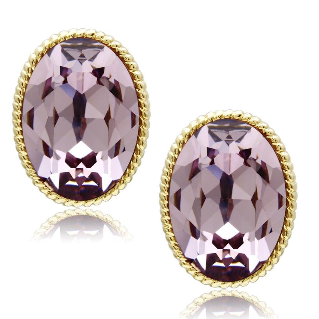 Alamode IP Gold(Ion Plating) Brass Earrings with Top Grade Crystal in Light Amethyst - Alamode