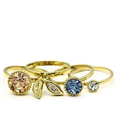 Alamode IP Gold(Ion Plating) Brass Ring with Top Grade Crystal in Multi Color - Alamode