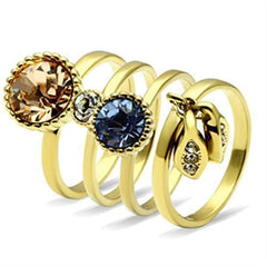 Alamode IP Gold(Ion Plating) Brass Ring with Top Grade Crystal in Multi Color - Alamode